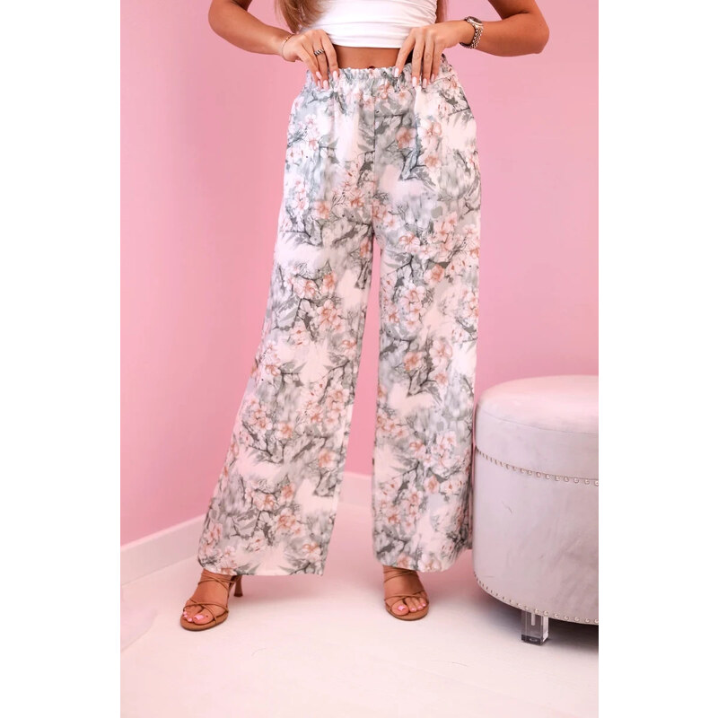 K-Fashion Dámske široké nohavice s kvetinovou potlačou tmavo mätovej 62958073