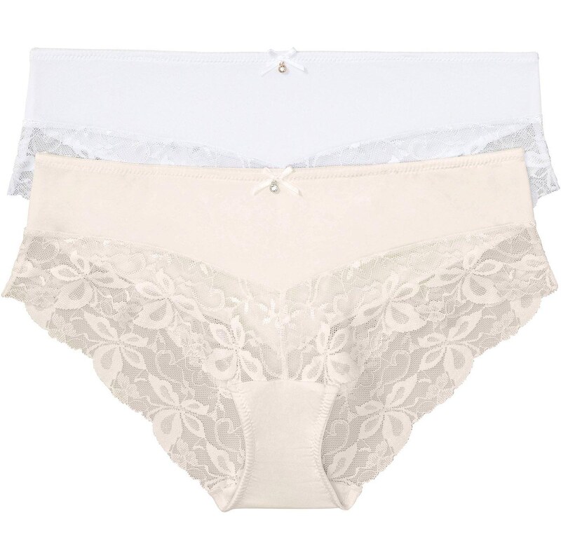 bonprix Nohavičky, bokové (2 ks), s jemnou čipkou, farba biela 48137274