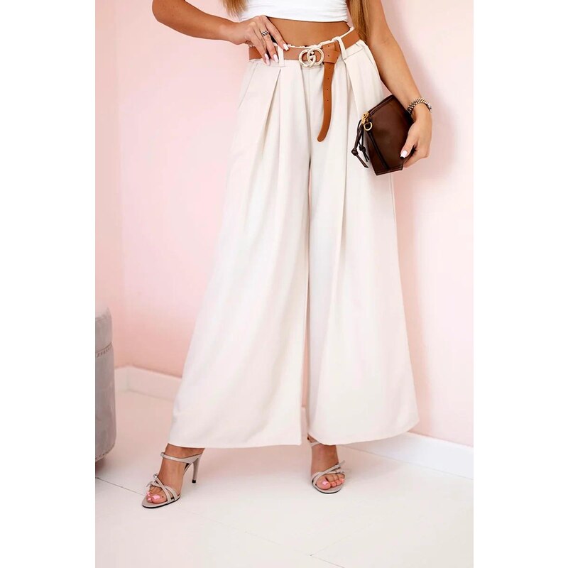 MladaModa Široké viskózové nohavice model 52159 béžové 63034324