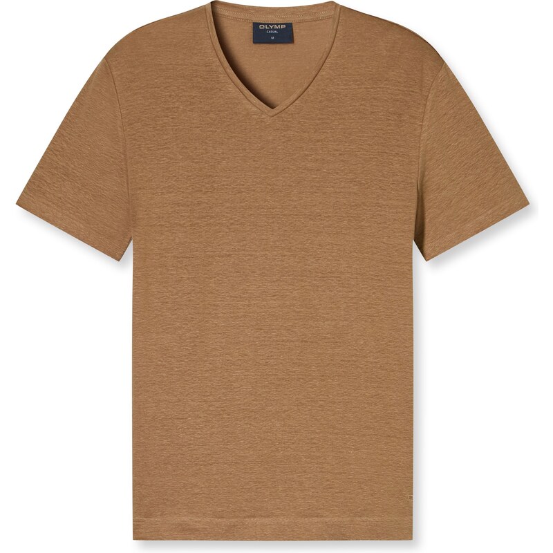 Pánske hnedé ľanové tričko OLYMP 62971777