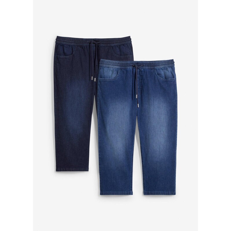 bonprix Ľahké ¾ džínsy bez zapínania, rovné, (2 ks) Regular Fit, farba 62972302