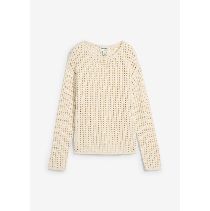 bonprix Ažúrový pulóver, farba béžová 62972332