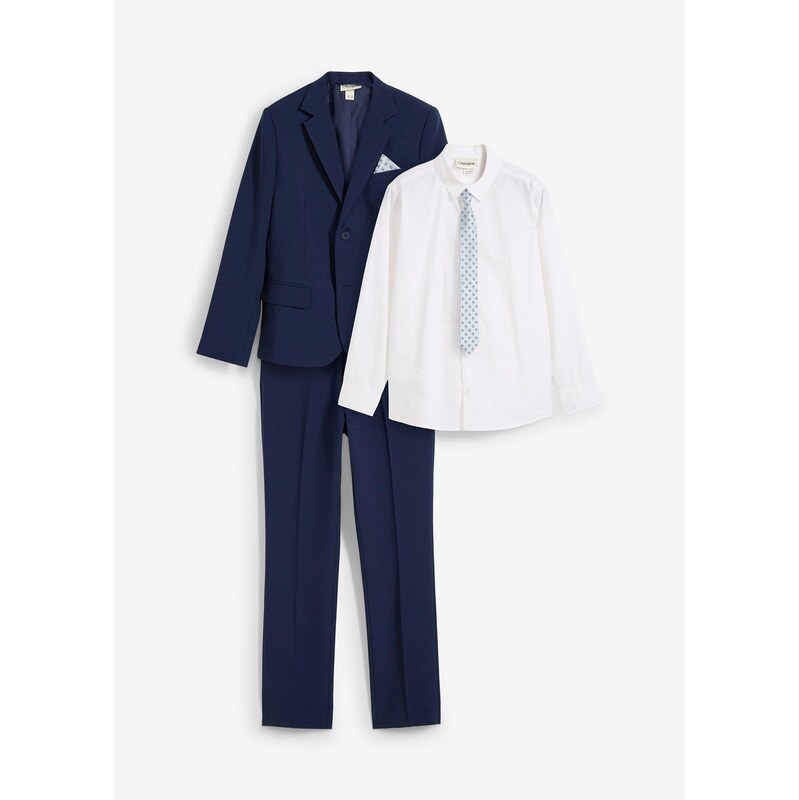bonprix Oblek + košeľa + kravata (4-dielna súprava), farba modrá 62972440