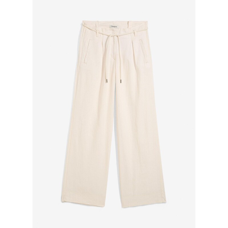 bonprix Paper-bag nohavice zo vzdušného pláteného mixu, farba béžová 62972519