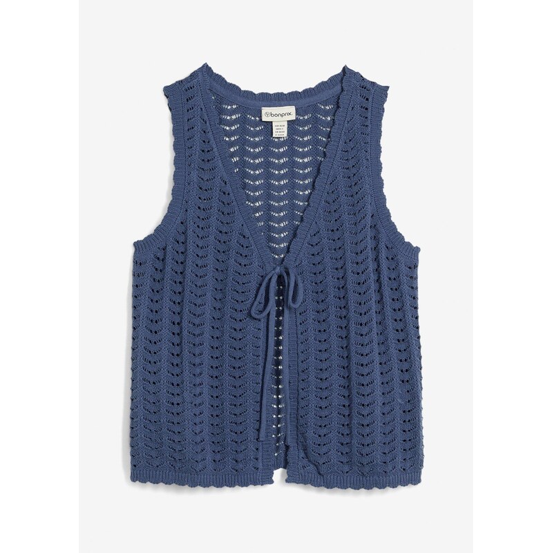 bonprix Pletená vesta s dierkovaným vzorom, farba modrá 62972548