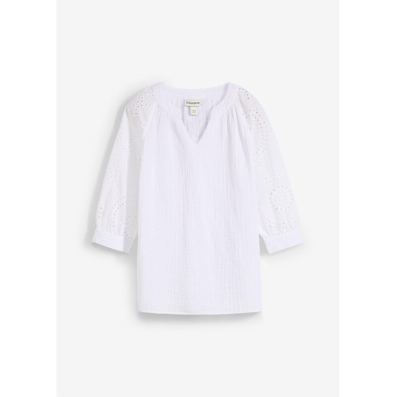 bonprix Tuniková blúzka zo vzdušného mušelínu, farba biela 62972769