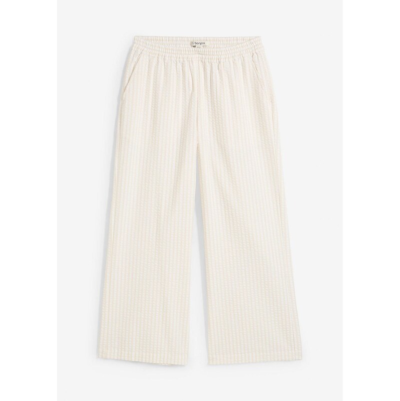 bonprix Nohavice Palazzo, 7/8 dĺžka, seersucker, farba béžová 62972841