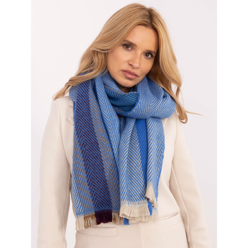 Fashion Hunters Modrý dámsky pruhovaný šál zakončený strapcami AT-SZ 61532303