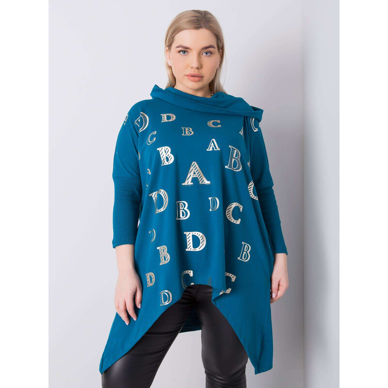 RELEVANCE Petrolejová mikina s potlačou písmen RV-BZ-6458.46P-petrol 57947432