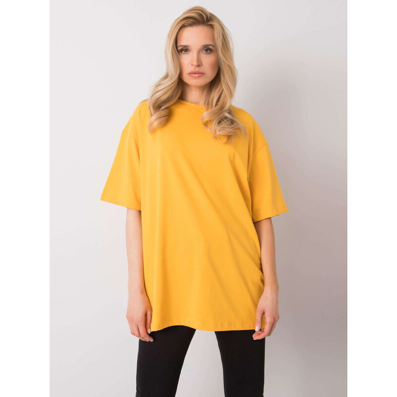 RUE PARIS Tmavo žlté dámske oversize tričko RV-TS-6052.71P-yellow 23710687