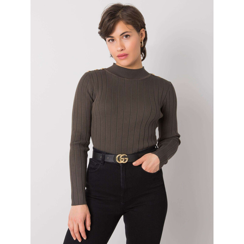 BASIC Khaki dámsky priliehavý sveter EM-SW-MCY02213.91-khaki 23732143