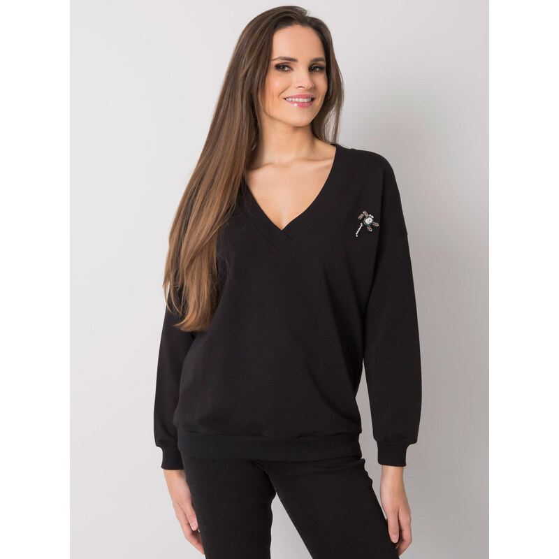 RUE PARIS Čierna dámska mikina s výstrihom RV-BL-7370.78P-black 57948792