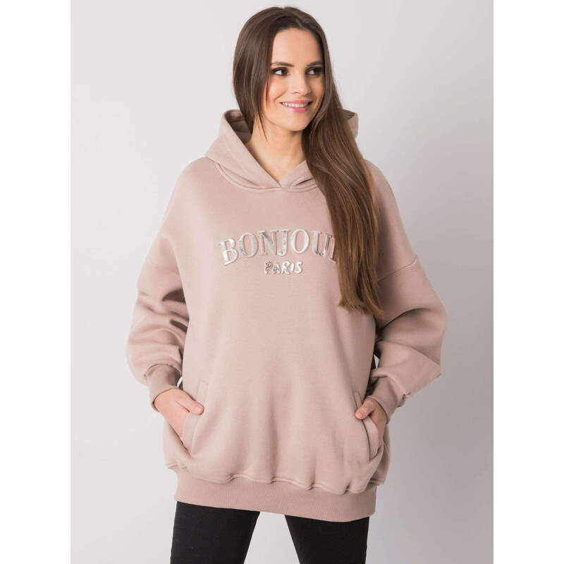 RUE PARIS Béžová dámska oversize mikina s kapucňou RV-BL-7357.35X 57948790