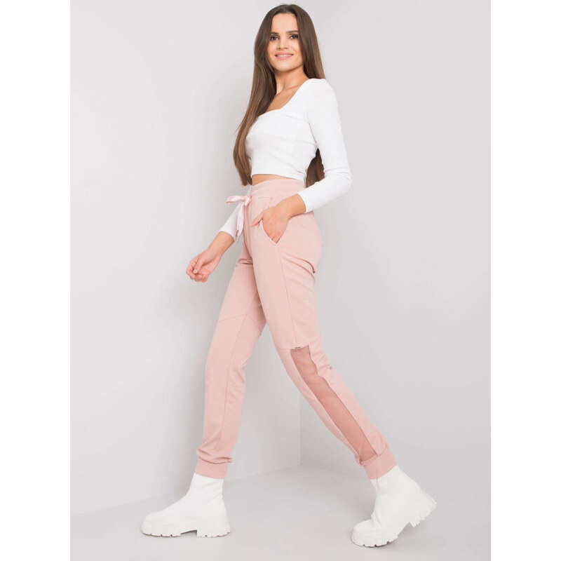 RELEVANCE Svetloružové tepláky Susan s priesvitnou vsadkou RV-DR-6896 57948999