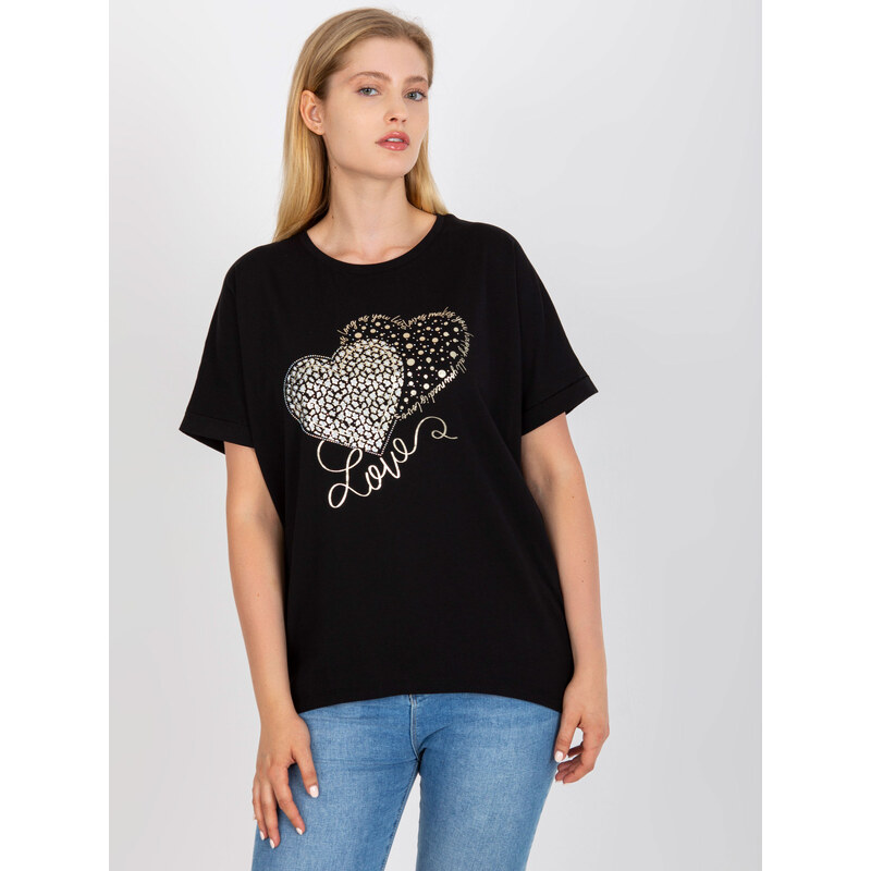 RELEVANCE Čierne tričko so srdiečkami z kamienkov RV-TS-7660.88P-black 57950312