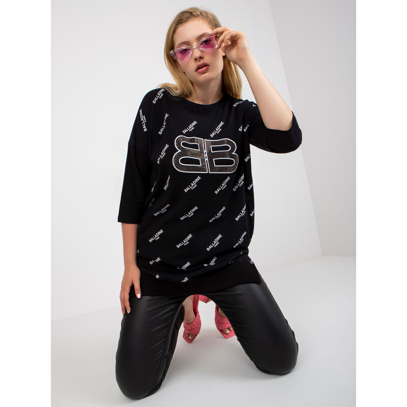 RELEVANCE Čierne dlhšie tričko s potlačou RV-BZ-7036.02P-black 57950284