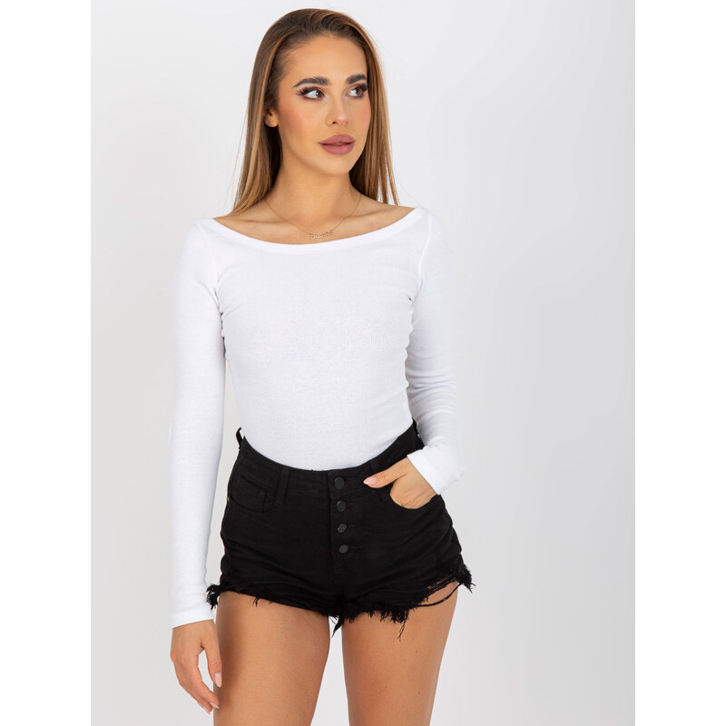 RUE PARIS Biele tričko s prestrihmi na lakťoch RV-BZ-8021.23-white 57950536