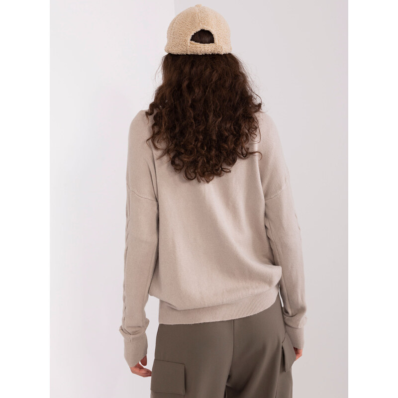 ITALY MODA Béžový sveter s vrkôčikmi AT-SW-2340.43-beige 57953735