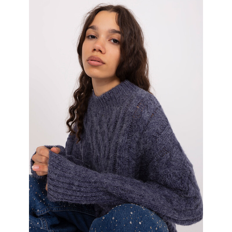 ITALY MODA Tmavomodrý pletený rolák AT-SW-2363-2.11P-dark blue 57953754