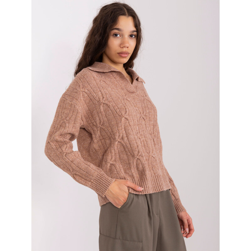 ITALY MODA Hnedý sveter s golierom -AT-SW-2349-2.96-brown 57953753