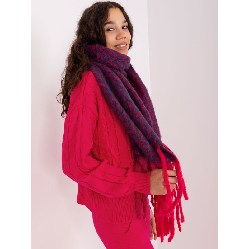 ITALY MODA Tmavomodrý vzorovaný šál so strapcami -AT-SZ-23125.75 57953772