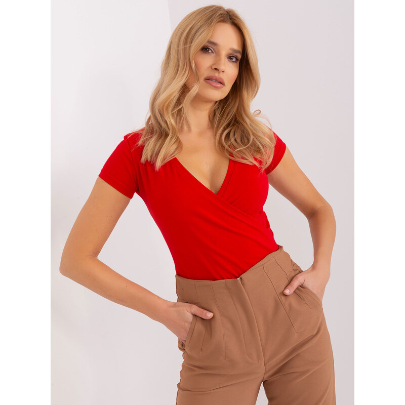 RUE PARIS Červené tričko s výstrihom RV-TS-5636.18-red 57955855