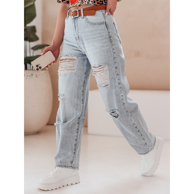 BASIC Dámske voľné potrhané džínsy s opaskom BAGGINOVA UY2683 63233260
