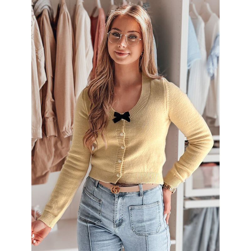 BASIC Dámsky béžový krátky sveter s mašľou LAMURE MY2473 63233262