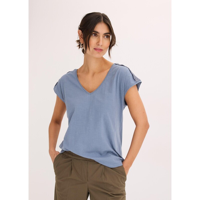 bonprix Tričko s háčkovanou časťou, farba modrá 62972239