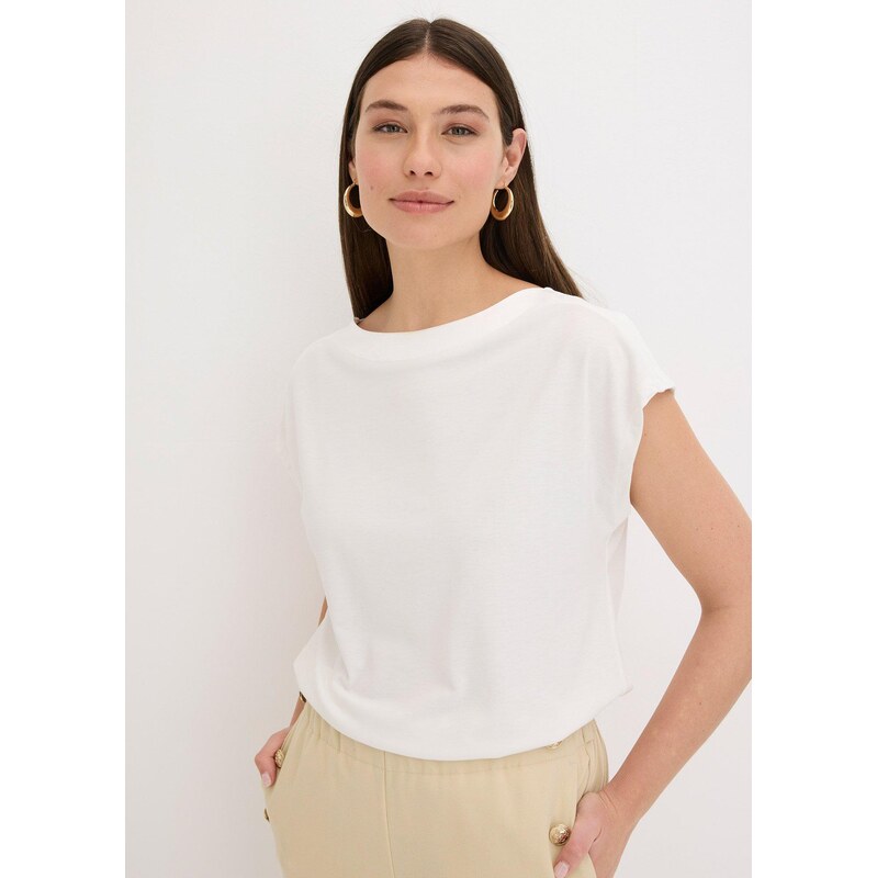 bonprix Tričko so saténovým sedlom, farba biela 62972285