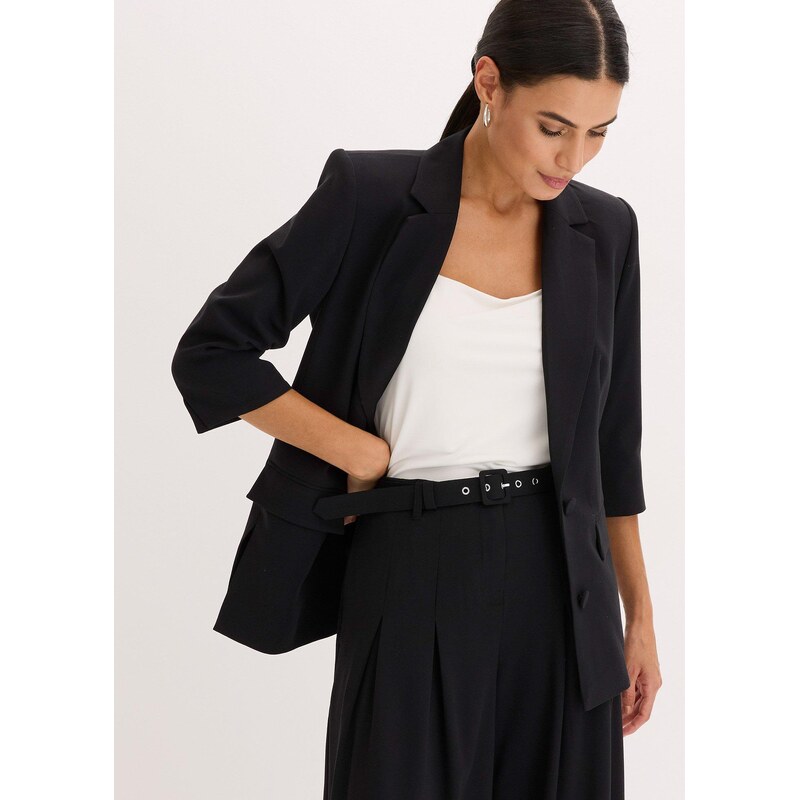 bonprix Blejzer s módne zvýraznenými pleciami, farba čierna 62972288