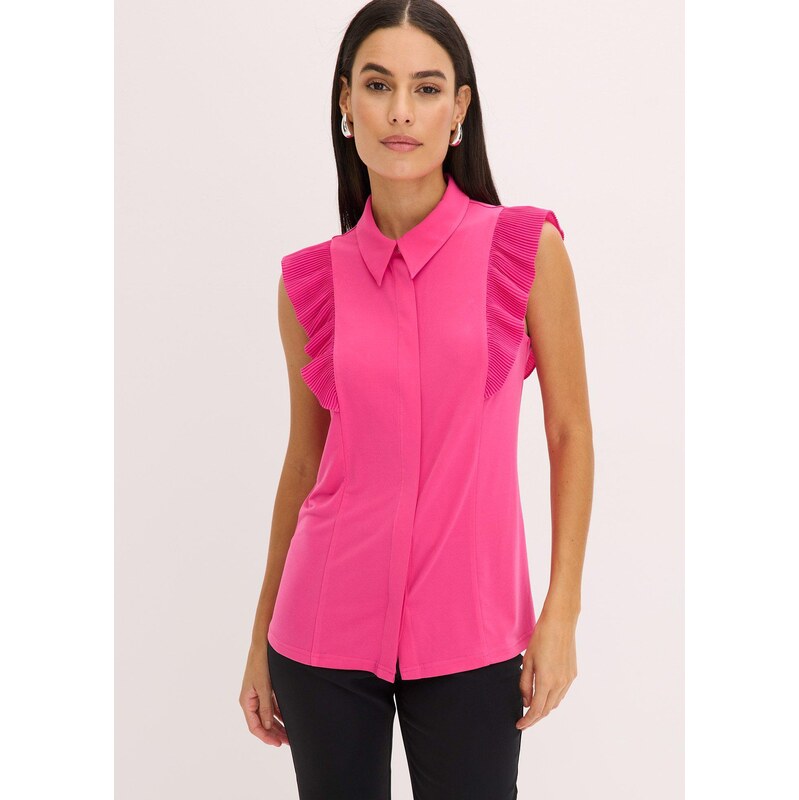 bonprix Úpletová blúzka s volánmi, farba ružová 64955875