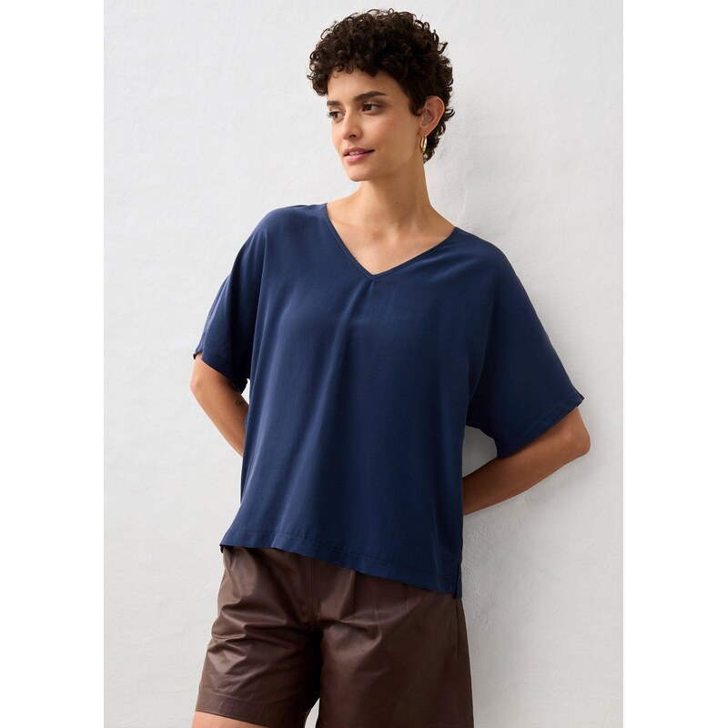 bonprix Tričko s podielom hodvábu a tkanou časťou, farba modrá 62972390
