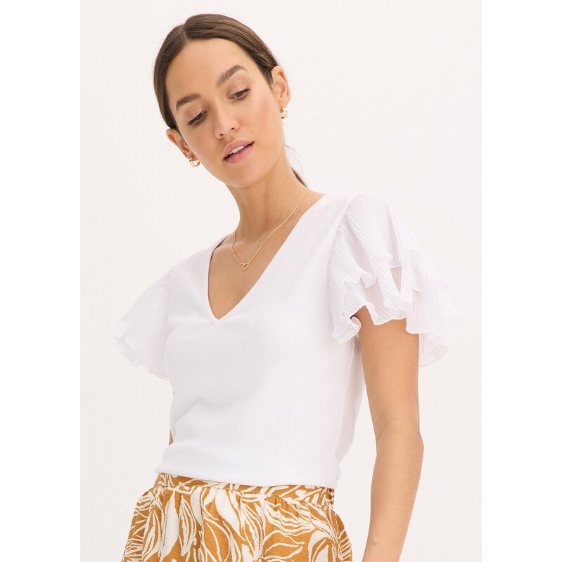bonprix Tričko s volánmi, farba biela 62972462