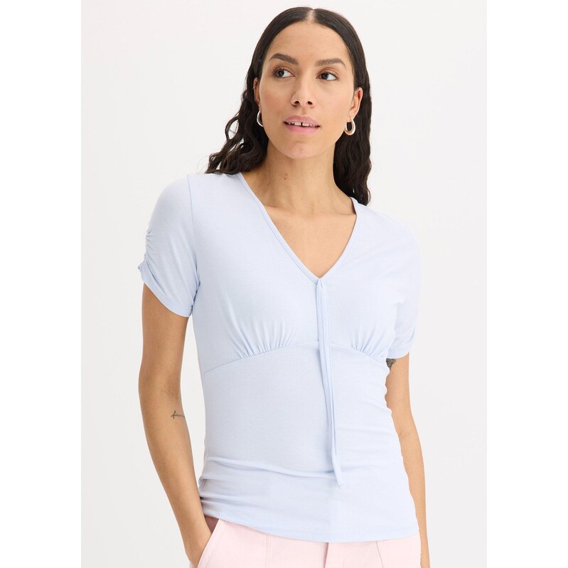 bonprix Tričko s riasením, farba modrá 62972636