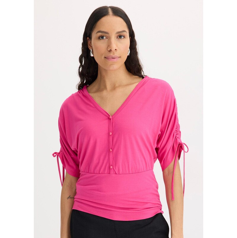 bonprix Tričko s gombičkami, farba ružová 62972639