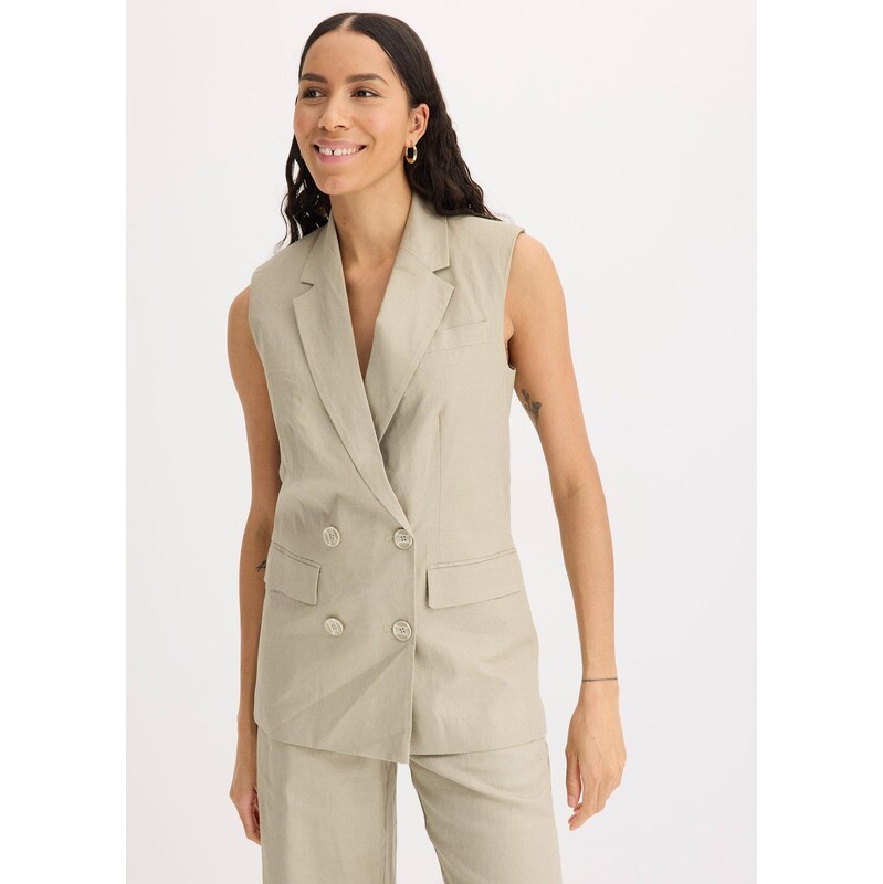 bonprix Plátený blejzer bez rukávov, farba zelená 62972664