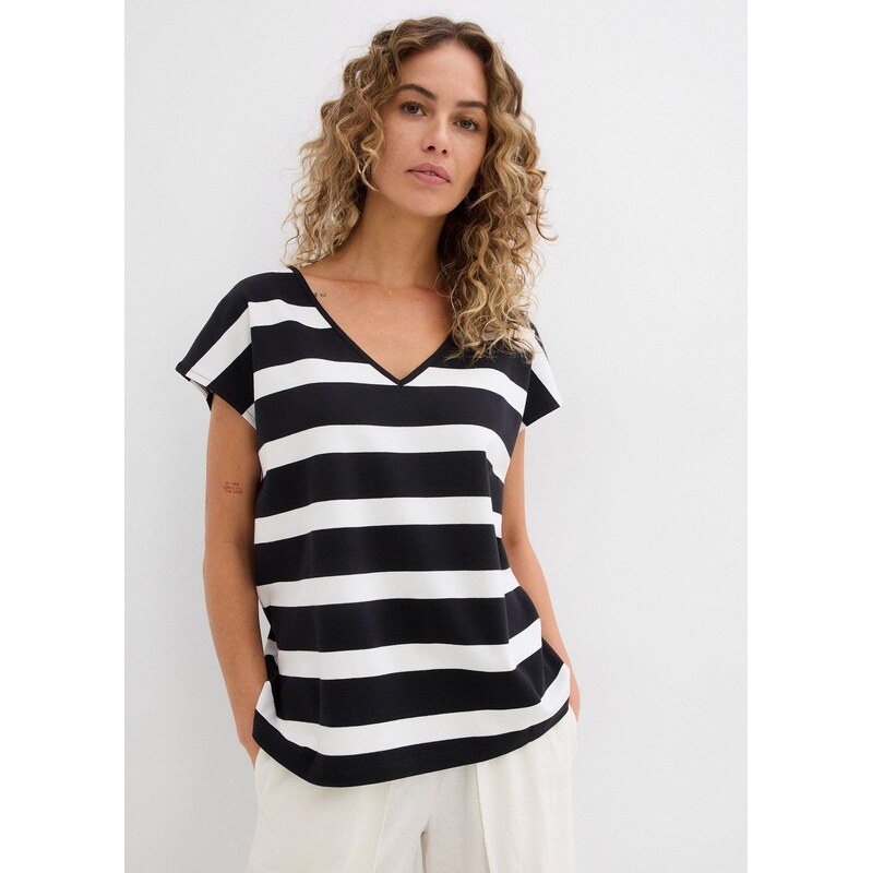 bonprix Tričko, pásikované, farba čierna 62972859
