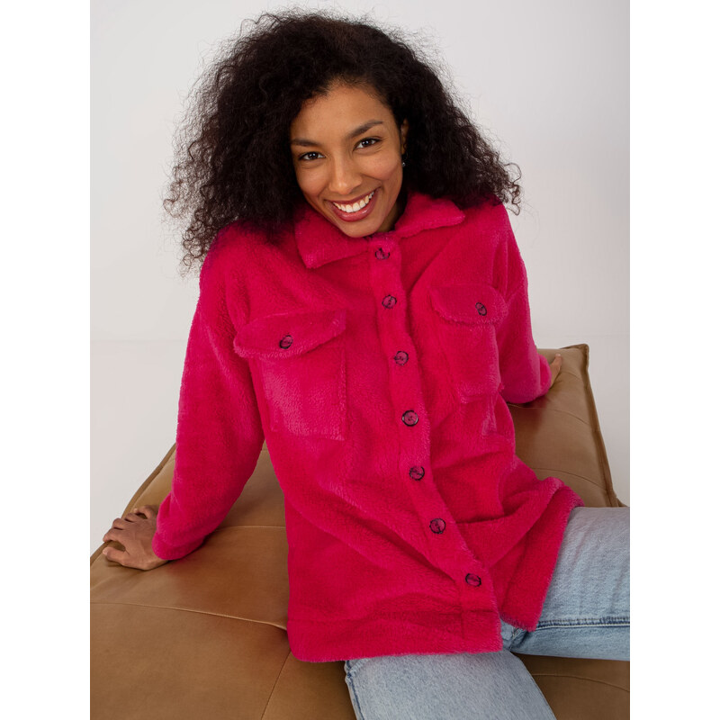 RUE PARIS Tmavoružová košeľová teddy bunda -RV-KS-8437.98P-dark pink 57951136