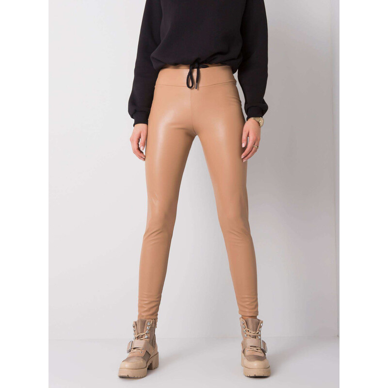 RUE PARIS Svetlo hnedé dámske lesklé legíny RV-LG-6007.11-brown 57947788