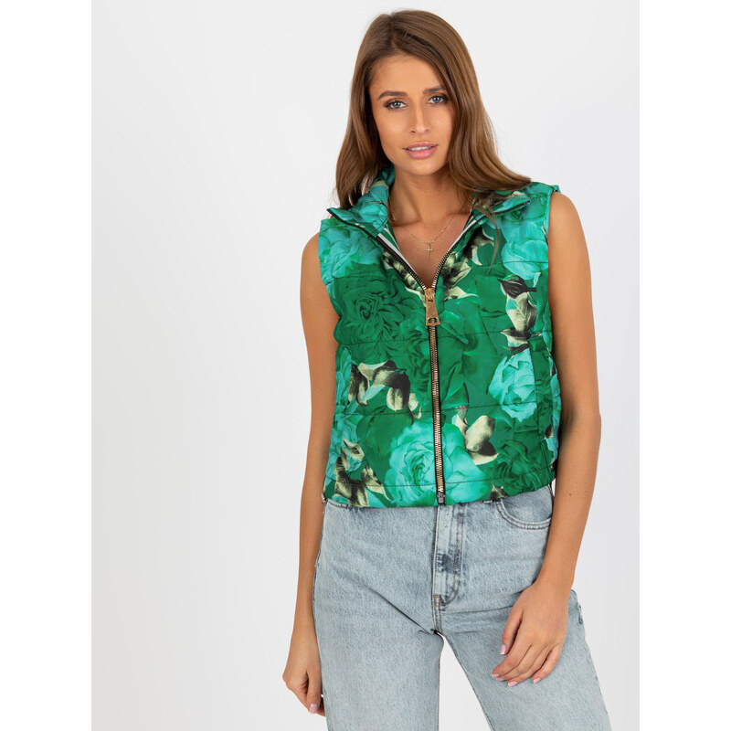 RELEVANCE Zelená kvetinová krátka vesta RV-KZ-11445.98P-green 57950934