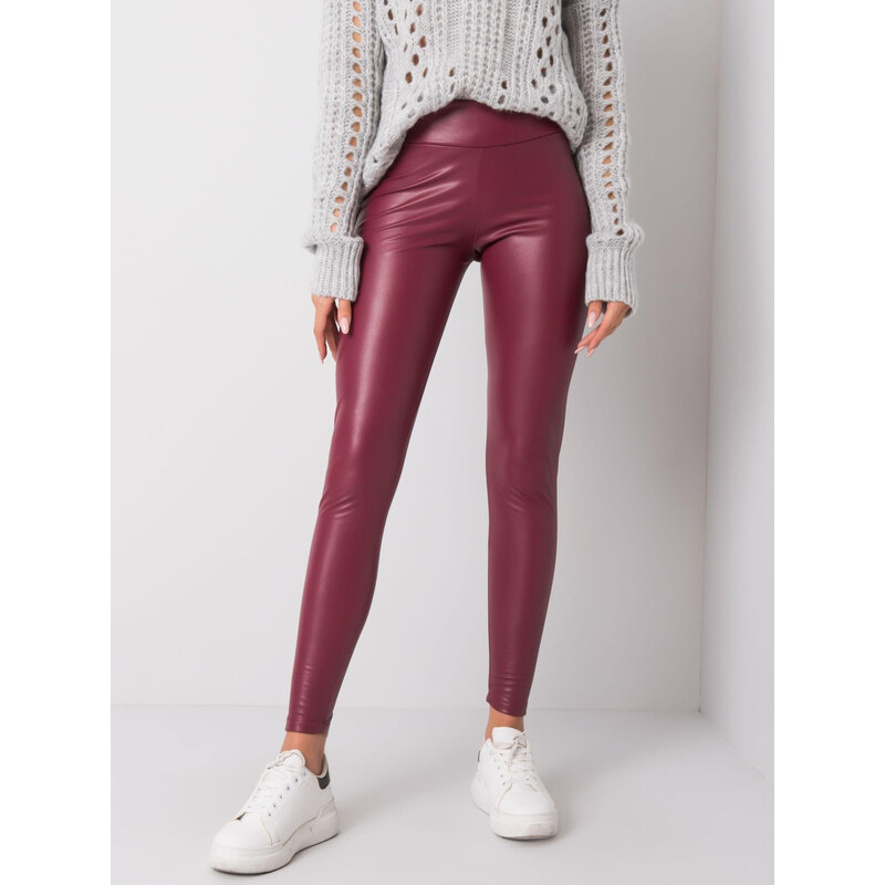 RUE PARIS Lesklé dámske vínové legíny RV-LG-6007.11-winered 57951038