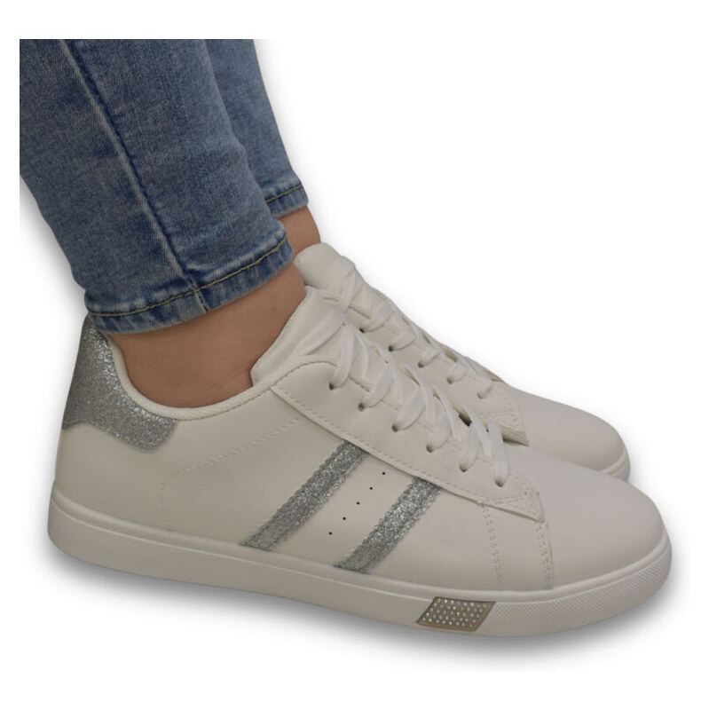 SS Dámske bielo-strieborné tenisky VIVIEN 62984961