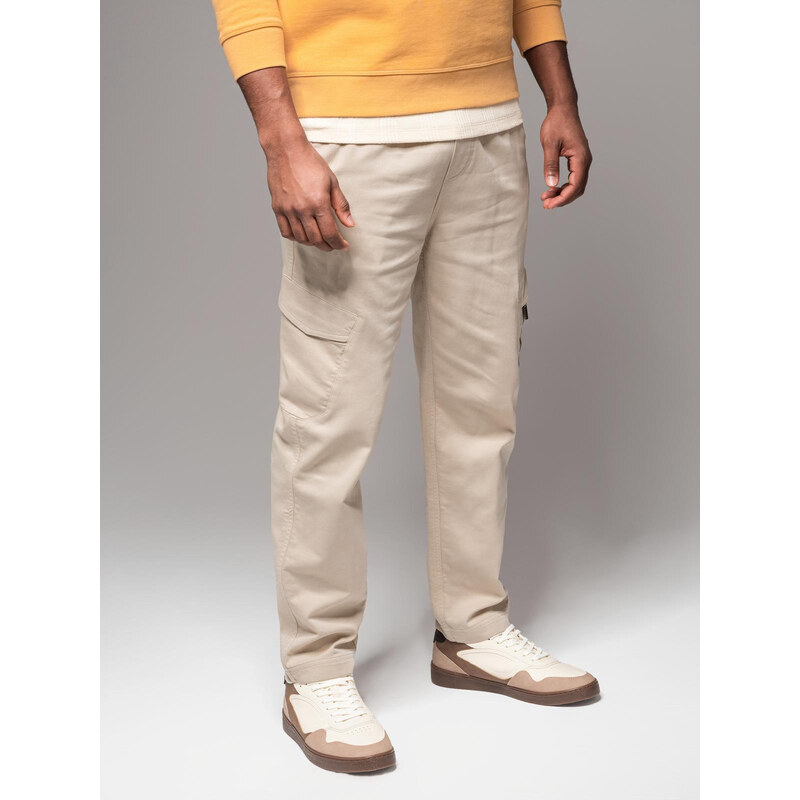Ombre Mens knitted joggers with cargo pockets - cream 64782936