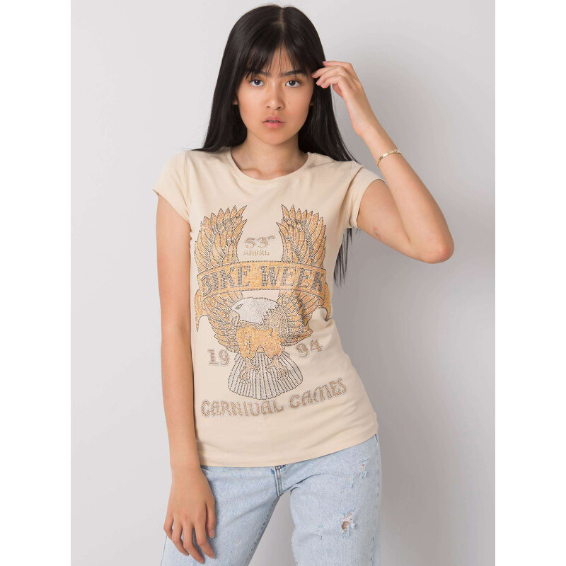 BASIC Béžové dámske tričko s kamienkami EM-TS-ES-21-533.16-beige 24927562