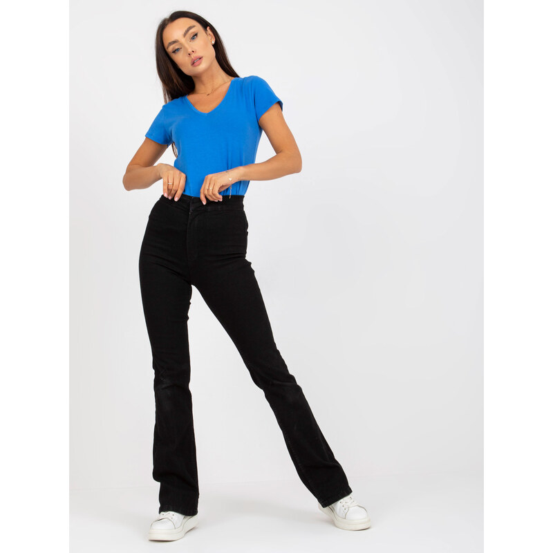 BASIC FEEL GOOD Modré tričko s výstrihom do V -B-012.80P-BLUE 34396121