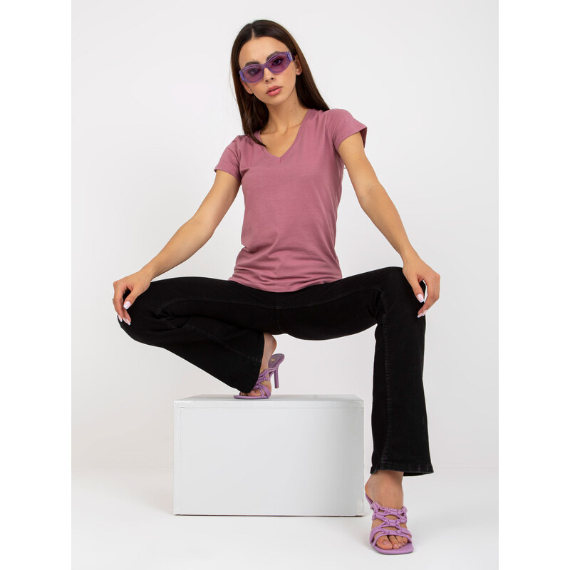 BASIC FEEL GOOD Tmavoružové tričko s výstrihom do V -B-012.51P-dark 34396140
