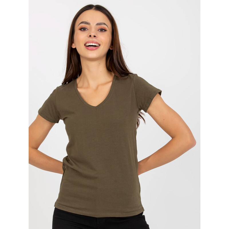 BASIC FEEL GOOD Khaki tričko s výstrihom do V B-012.71P-khaki 34396141