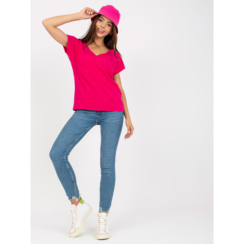 BASIC FEEL GOOD Fuchsiové tričko s výstrihom do V B-014.56P-fuchsia 34396131