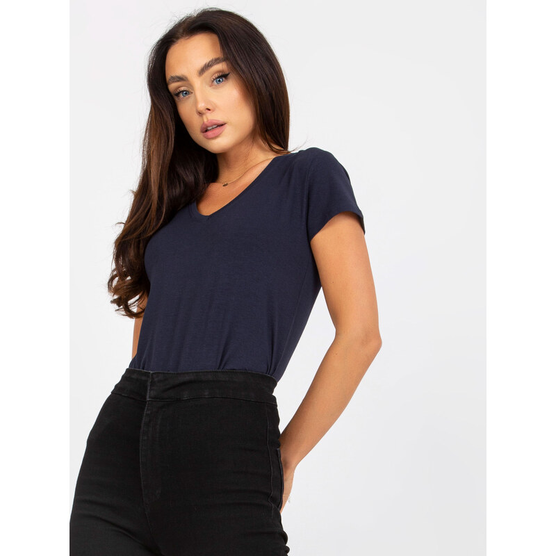 BASIC FEEL GOOD Tmavomodré tričko s výstrihom do V B-012.76P-dark blue 34396116